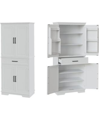 72" Tall Kitchen Pantry Storage Cabinet, Freestanding Cupboard with 1 Drawer & 4 Doors, 3 Adjustable Shelves, Large Storage Cabinet