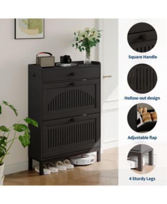 Modern Wooden Shoe Storage Cabinet – 2 Turn Drawers, Large Top Drawer, Adjustable Shelves, Hidden Organizer, Space-Saving, Ideal