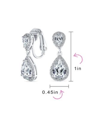 Classic Cocktail Pave Halo Cubic Zirconia CZ Double Solitaire Teardrop Dangle Earrings