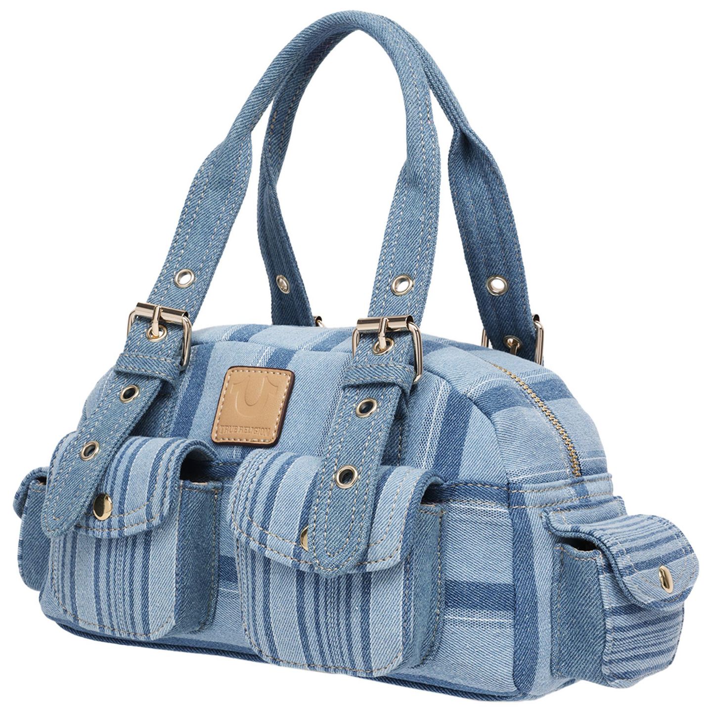 Женская сумка True Religion Multi Stripe Soft Satchel - Mini Handbag with Utility Pockets, цвет: Джинсовый / Синий — фото 3