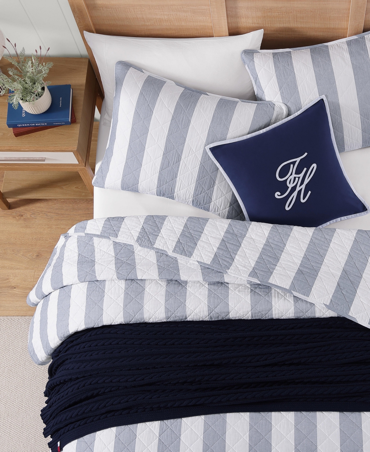 Tommy Hilfiger Capri Stripe Cotton Reversible 3-Pc. Quilt Set