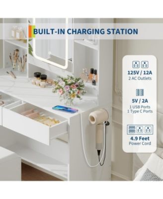 Lighted Makeup Vanity Desk with USB Ports