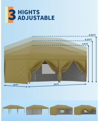 10x20 FT Pop Up Canopy with 6 Sidewalls, Outdoor Instant Tent with Wheeled Carry Bag, Beach Tent with One Push Setup, Portable Gazebo Shelter