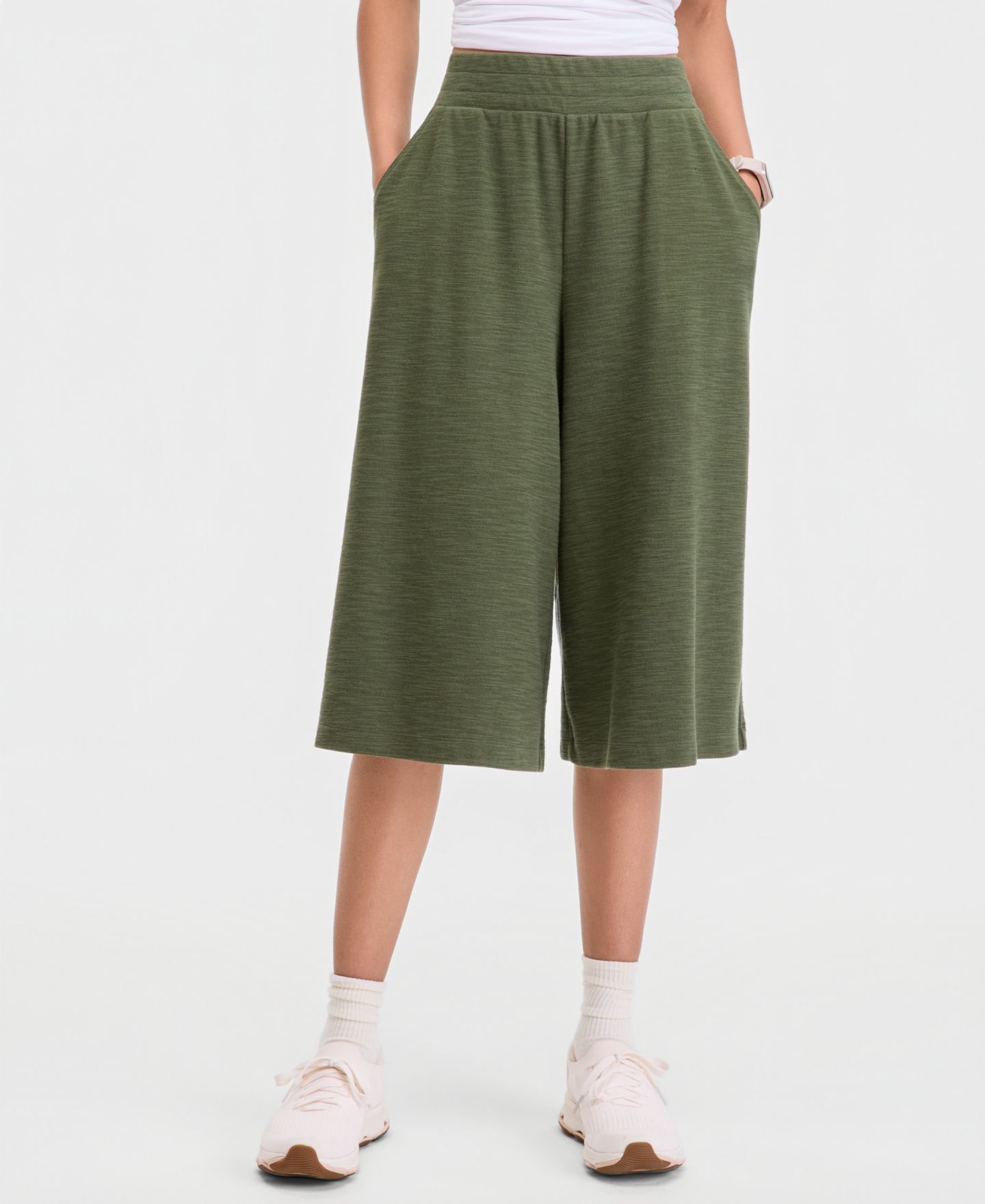 Женские брюки ID Ideology Ribbed Wide-Leg Cropped Pull-On, цвет: Seaweed — фото 3