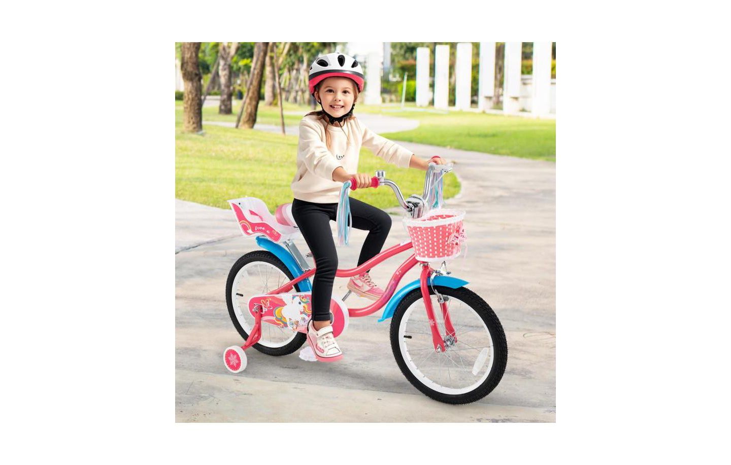 Детская игрушка HONGGE 18 Inch Adjustable Girls Bike with Doll Seat, Ages 3-5, цвет: Розовый — фото 2