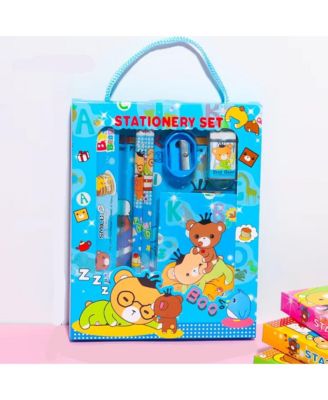 6 In 1 Stationery Set, 2 Pencil, Eraser, Ruler, Sharpener and Sticky Note, Student Stationery Bag for Kindergarten Birthday Gift