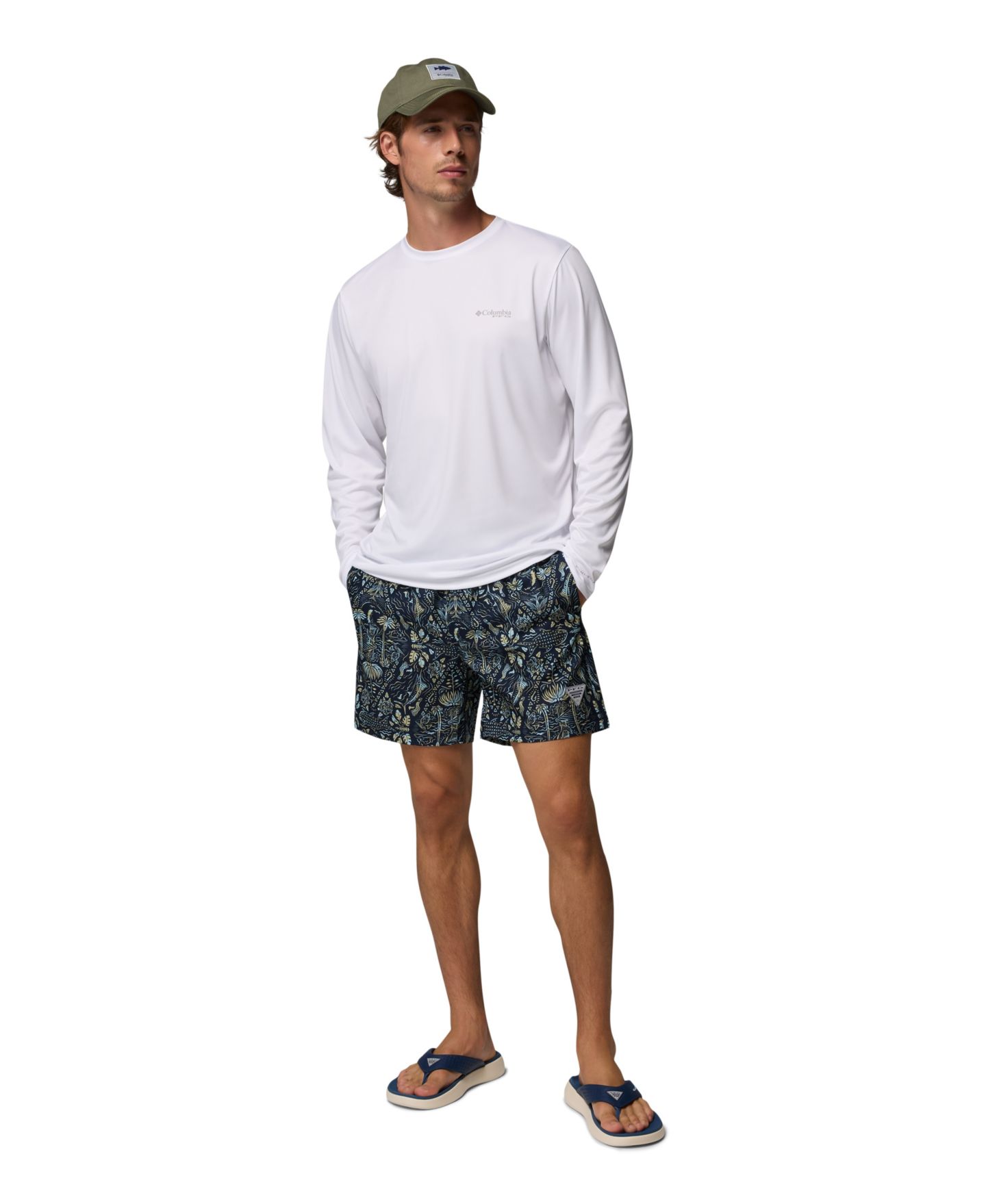 Мужские шорты Columbia PFG Rambler Print Water Shorts, 6" inseam, цвет: Тёмно-синий — фото 2