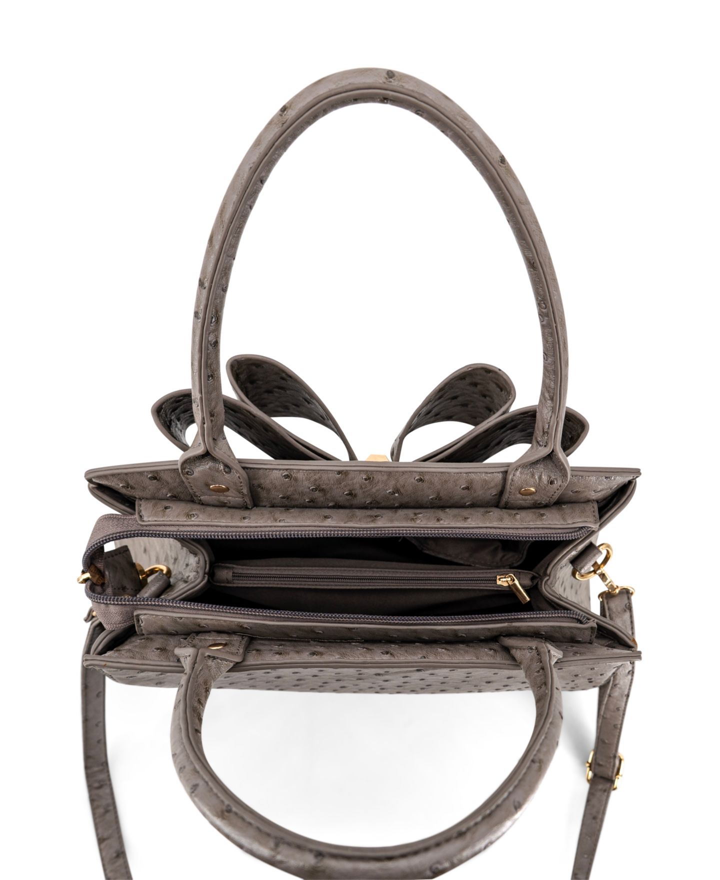 Женская сумка LIKE DREAMS Elodie Embossed Bow Top Handle Medium Satchel Handbag, цвет: Серый — фото 4