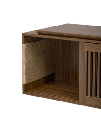 Mid-Century Walnut TV Stand with Extendable Table & Cushion