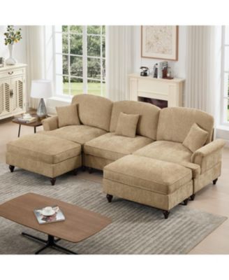  Comfy Modular U-Shape Chenille Sectional Sofa with Ottomans