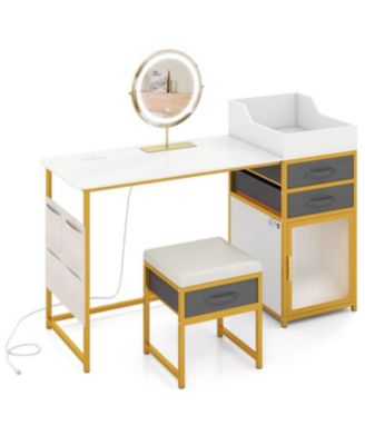 55" Makeup Vanity Desk with Rotatable Lighted Mirror