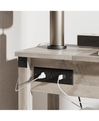 Narrow Flip-Top End Table with Drawer, Storage Shelves and Charging Station, Pale Oak