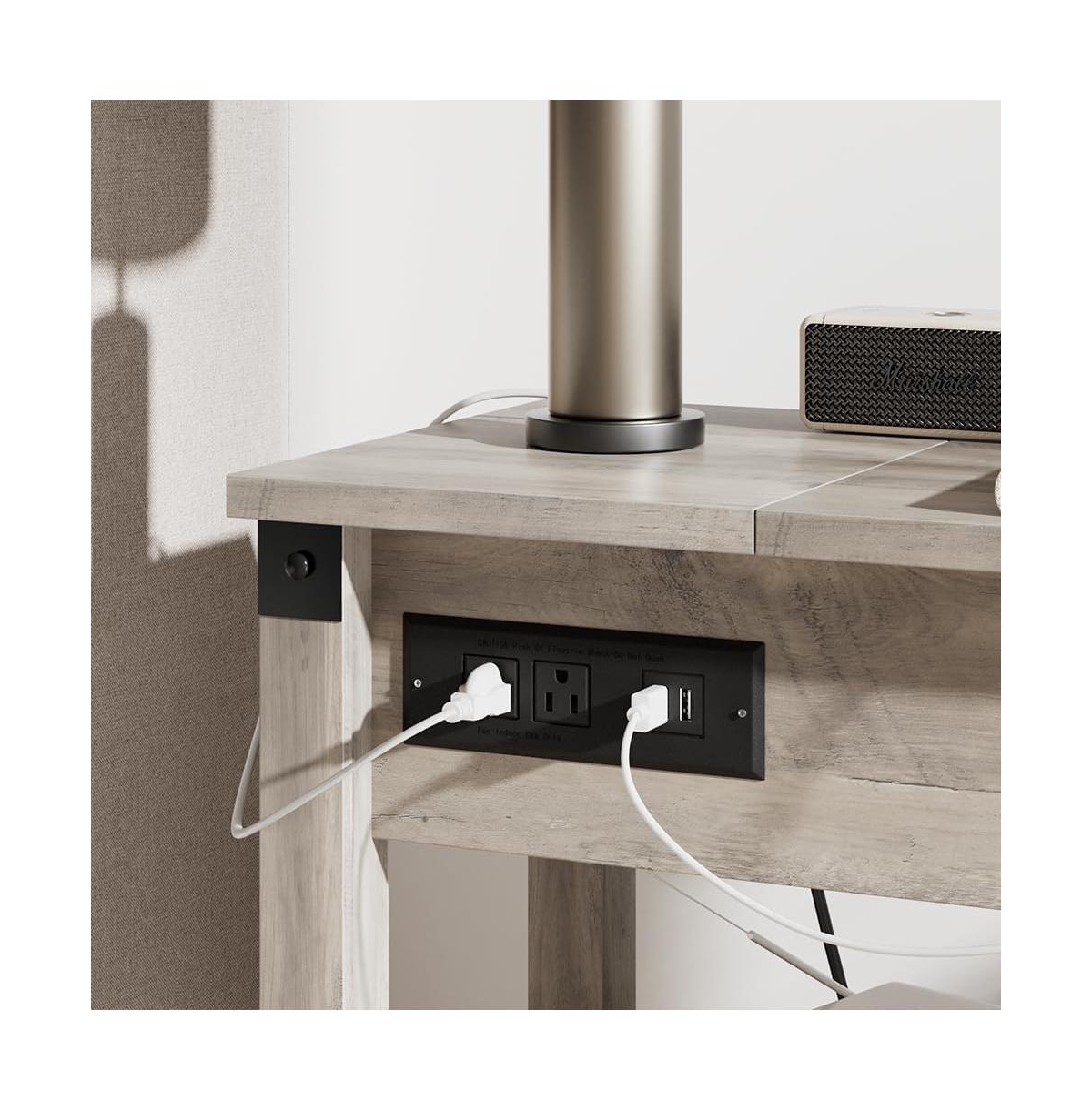 gaomon Narrow Flip-Top End Table with Drawer, Storage Shelves and Charging Station, Pale Oak