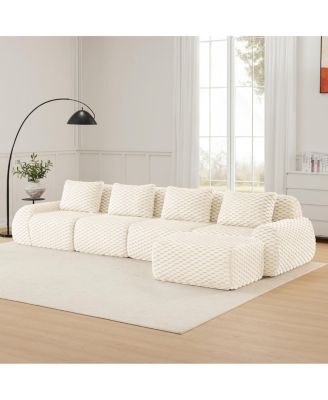 Modern L-Shaped Flannelette Sectional Sofa with Movable Ottoman