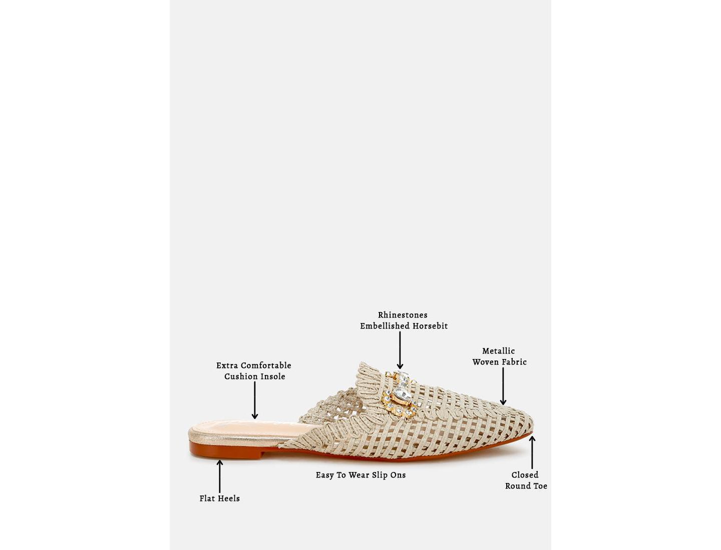 Женские сабо London Rag Roboma Metallic Woven Diamante Mules, цвет: Светлый бежевый — фото 6