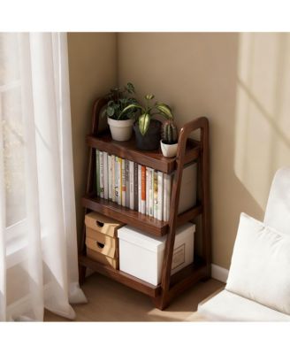 Solid Oak 3 Tier Ladder Shelf Small Bookshelf Stable Frame Living Room Bedroom