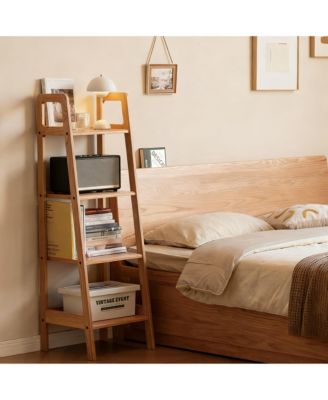 Solid Oak 4 Tier Ladder Shelf Small Bookcase Stable Frame Living Room Bedroom