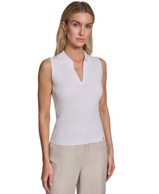 Women's Sleeveless Collared V-Neck Sweater