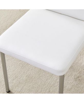 Streamdale Luxury Simple Chair - Set of 6 White PU Dining Chairs with Metal Silver Legs