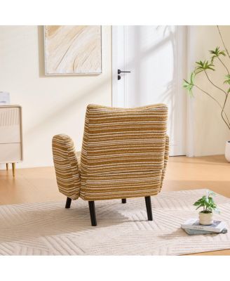 Modern armchair with sanded fabric, side pocket, solid wood legs