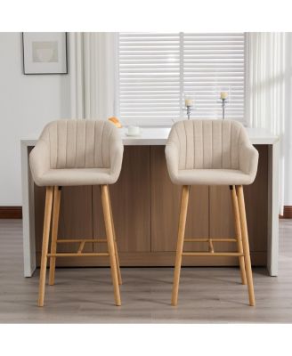 Modern Linen Bar Stools Set of 2 with Back & Armrest