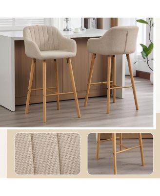 Modern Linen Bar Stools Set of 2 with Back & Armrest