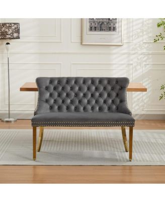 Velvet Double Dining Loveseat Bench, 2-Seat Tufted Bench w/Gold Legs