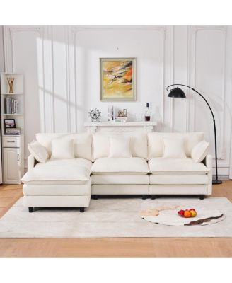 101.9" 3-seater cashmere sofa w/ movable footstool, modular.