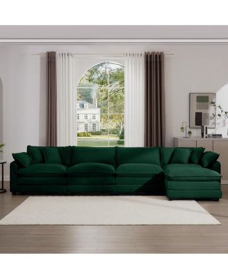 Corduroy Sofa - Modern 4-Seater with Footstool & Pillows
