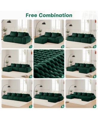 Modern U-Shaped Flannelette Sectional Sofa with Movable Ottoman