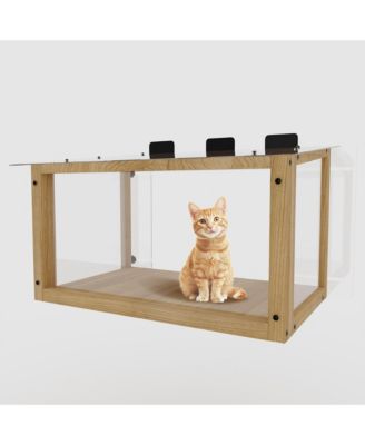 Waterproof Wooden Window Cat Perch – Safe Catio Box for Indoor Cats, 24-35" Window Fit