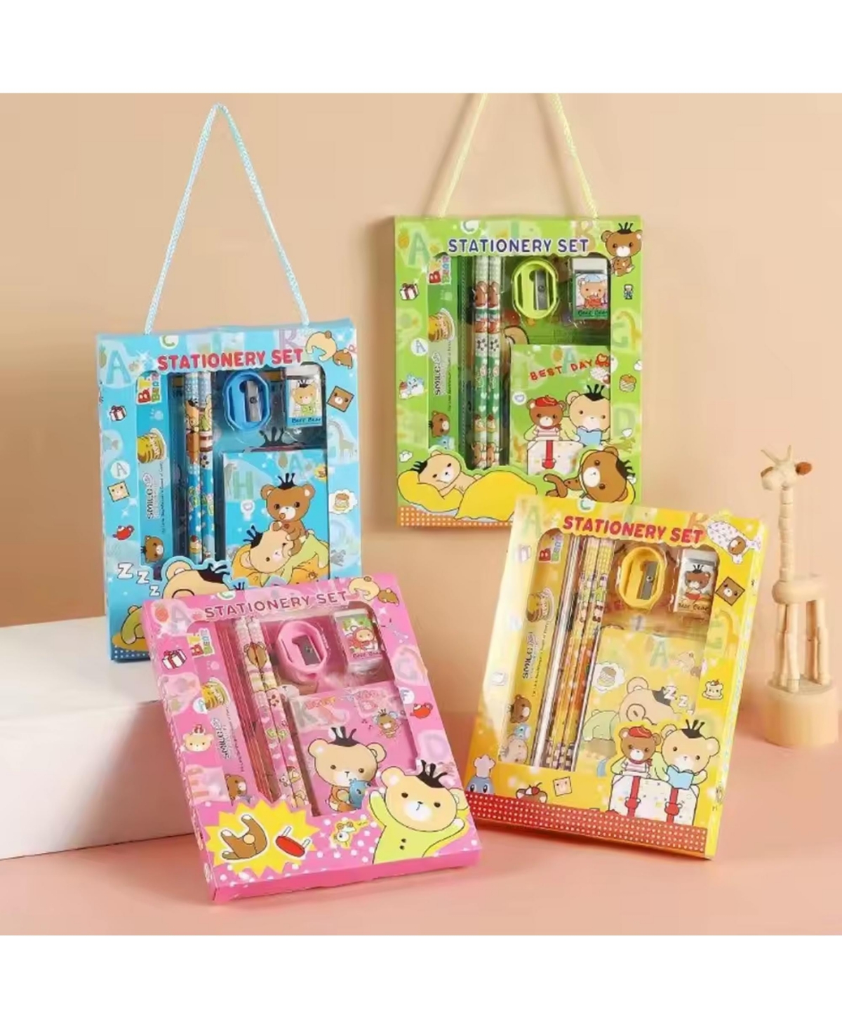 Htutwoo 6 In 1 Stationery Set, 2 Pencil, Eraser, Ruler, Sharpener and Sticky Note