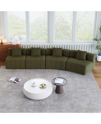 Chenille curved sectional sofa with 4 pillows, curved modular sofa