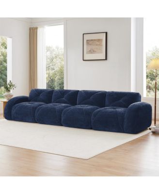 Streamdale 140" Blue Velvet Boneless Tufted Sofa with Ergonomic Design & Anti-Slip Bottom