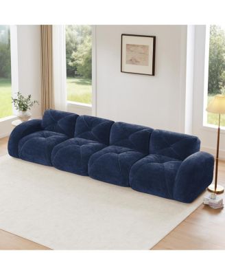 Streamdale 140" Blue Velvet Boneless Tufted Sofa with Ergonomic Design & Anti-Slip Bottom