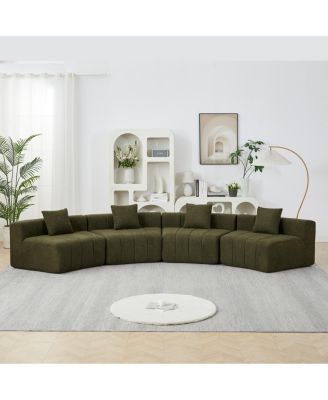 Chenille Curved Sectional Sofa with 4 Pillows