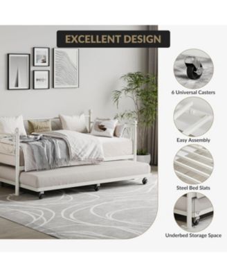 Metal Twin Daybed with Trundle Sofa Bed Steel Slats Curved Flower Design No Box Spring Needed Living Spaces