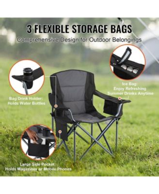 Portable Folding Camping Chair for Adults with Lumbar Support, Cup Holder and Cooler Bag