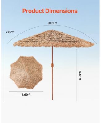 9 Ft Thatched Tiki Patio Umbrella with Tilt and Metal Ribs