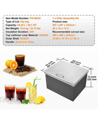 20 x 16 x 13 Inch Drop-In Stainless Steel Ice Chest, 40 Qt with Hinged Lid