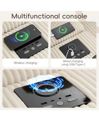 Corduroy U-Shaped Sectional Sofa with Bluetooth, USB, Cup Holders & Storage