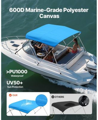 3 Bow Boat Bimini Top 6 Ft with Aluminum Frame