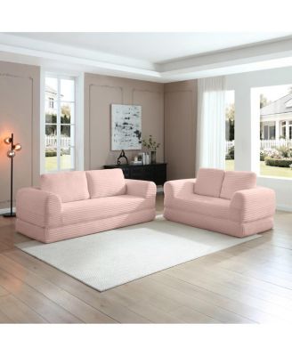 2-in-1 Folding Convertible Sofa Bed, Modern Corduroy Sleeper Couch with 2 Pillows