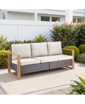 Outdoor Patio Couch, 3 Seater Outdoor Wicker Sofa with High Back, Deep Seating, Wide Armrest, Thickened Cushions, Patio for Deck, Porch Use