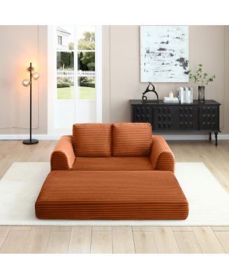  2-in-1 Folding Convertible Sofa Bed, Modern Corduroy Sleeper Couch with 2 Pillows,