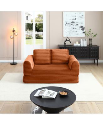  2-in-1 Folding Convertible Sofa Bed, Modern Corduroy Sleeper Couch with 2 Pillows,