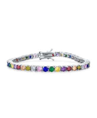 12 CTW Prong Set Cubic Zirconia CZ Colorful Multi Color Tennis Bracelet 7.5 Inch Silver Plated