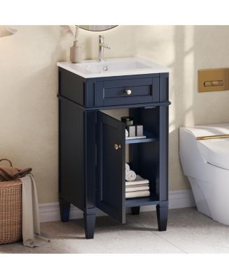 18" Bathroom Vanity with Ceramic Sink, Compact MDF Storage, Soft Close Door, Modern French Style for Small Bathroom