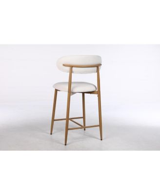 Set of 2 Counter Height Bar Stools, Upholstered Modern Barstools with Metal Legs