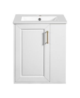 20" Wall Mounted Bathroom Vanity with Sink, Open Shelves Storage, Soft Close Door, Modern Floating Cabinet for Small Space